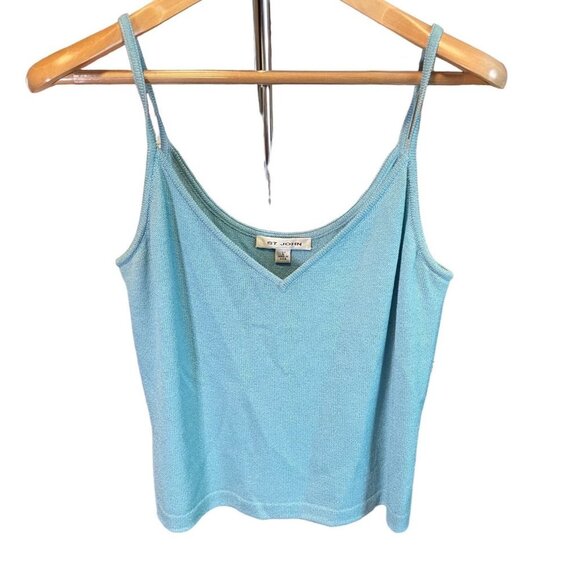 St. John Blue Knit V Neck Camisole Top Sz L - Picture 1 of 9